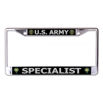 U.S. Army Specialist Silver Letters Chrome License Plate Frame