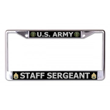 U.S. Army Staff Sergeant Silver Letters Chrome License Plate Frame