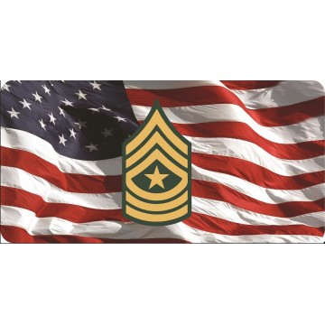 U.S. Army Sergeant Major On U.S. Flag Photo License Plate