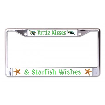 Turtle Kisses And Starfish Wishes Chrome License Plate Frame