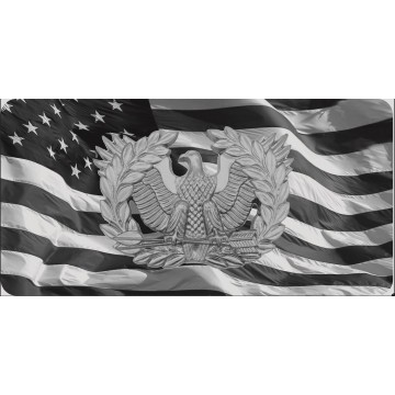 Warrant Officer On U.S. Flag Grey Photo License Plate