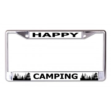 Happy Camping Chrome License Plate Frame