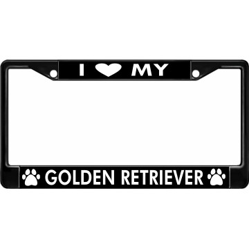 I Love My Golden Retriever Black License Plate Frame