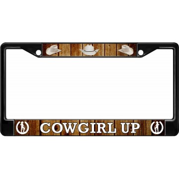 Cowgirl Up Black License Plate Frame