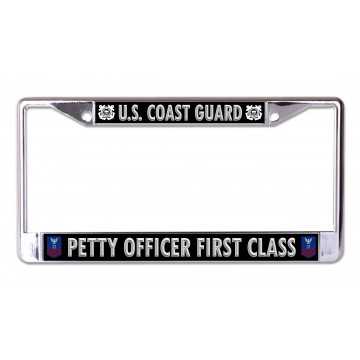 U.S. Coast Guard Petty Officer First Class Chrome License Plate Frame