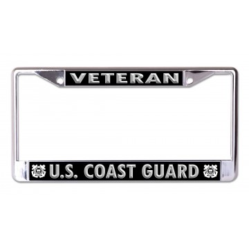 U.S. Coast Guard Veteran Black And Silver Chrome License Plate Frame