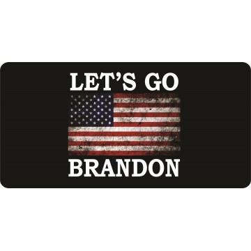 Let's Go Brandon Flag Centered On Black Photo License Plate