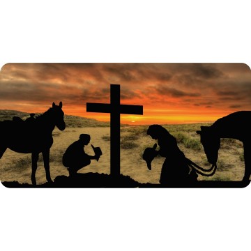 Prayers At The Cross Desert Sunset Photo License Plate