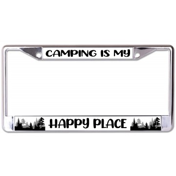 Camping Is My Happy Place Chrome License Plate Frame