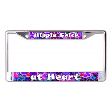 Hippie Chick At Heart Chrome License Plate Frame
