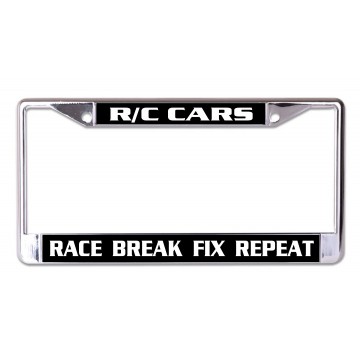 RC Cars Race Break Fix Repeat Chrome License Plate Frame