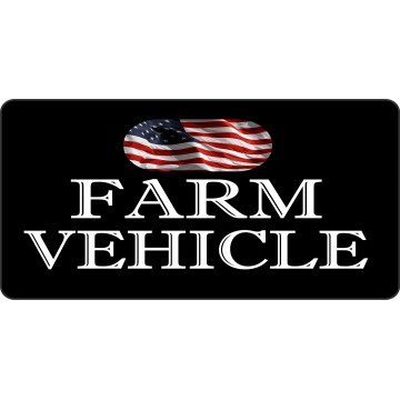 Farm Vehicle On Black With U.S. Flag Photo License Plate