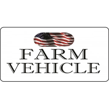Farm Vehicle On White With U.S. Flag Photo License Plate