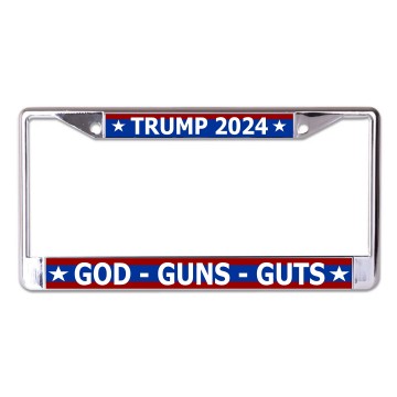 Trump 2024 God Gun Guts Chrome License Plate Frame