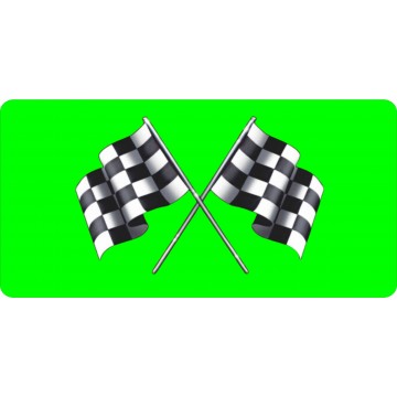 Racing Flags On Lime Green Photo License Plate