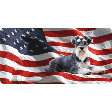 Schnauzer On U.S. Flag Photo License Plate