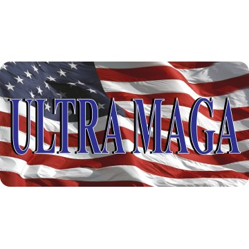 Ultra Maga On U.S. Flag Photo License Plate