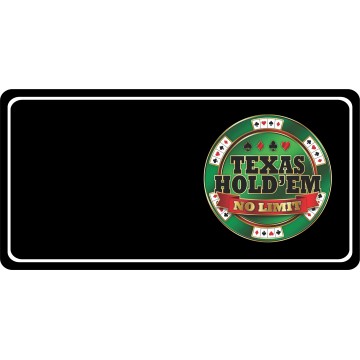 Texas Hold Em No Limit Black Offset Photo License Plate