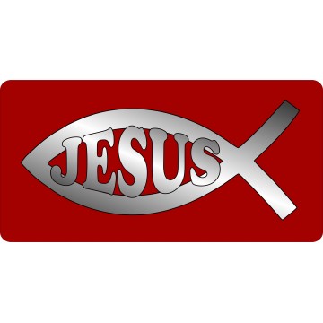 Jesus Fish Chrome On Red Photo License Plate