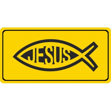 Jesus Fish On Yellow Photo License Plate