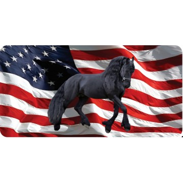 Friesian Horse On U.S. Flag Photo License Plate