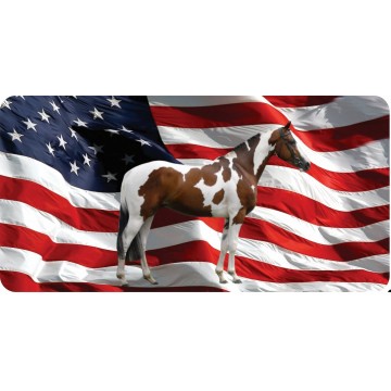 Paint Horse On U.S. Flag Photo License Plate