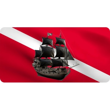 Pirate Ship On Diver Flag Photo License Plate