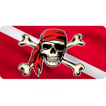 Pirate Skull On Dive Flag Photo License Plate