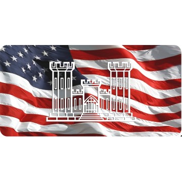 U.S. Army Corp Of Engineers On U.S. Flag Photo License Plate