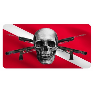 Spear Gun With Skull On Diver Flag Photo License Plate