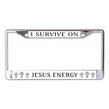 I Survive On Jesus Energy Chrome License Plate Frame