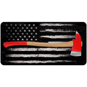 Firefighter Axe On U.S.A. Flag Photo License Plate