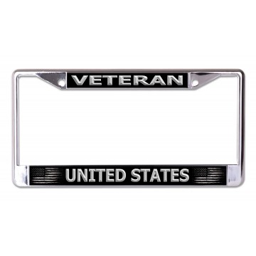 U.S. Veteran Black And Silver Chrome License Plate Frame