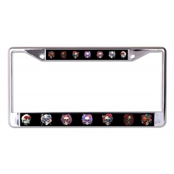 Skulls And Flowers Chrome License Plate Frame