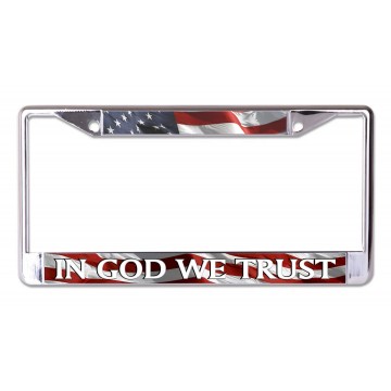 In God We Trust Flag Background Chrome License Plate Frame