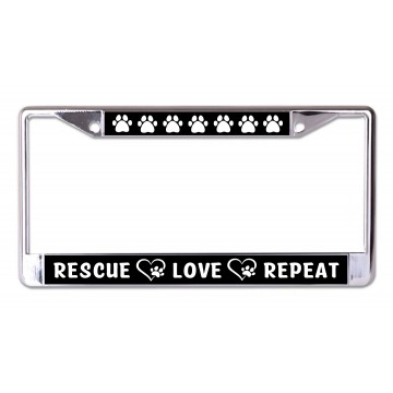 Rescue Love Repeat Chrome License Plate Frame