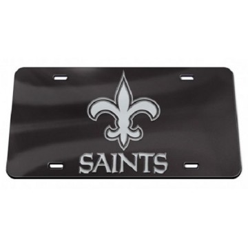New Orleans Saints Black Crystal Mirror Laser License Plate