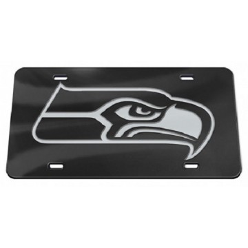 Seattle Seahawks Black Crystal Mirror Laser License Plate