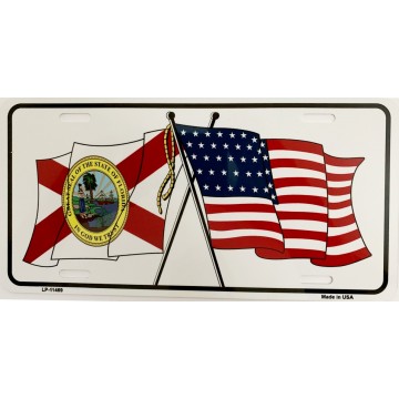 Florida Crossed U.S. Flag Metal License Plate