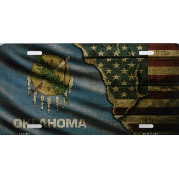 Oklahoma And American Flag Metal License Plate