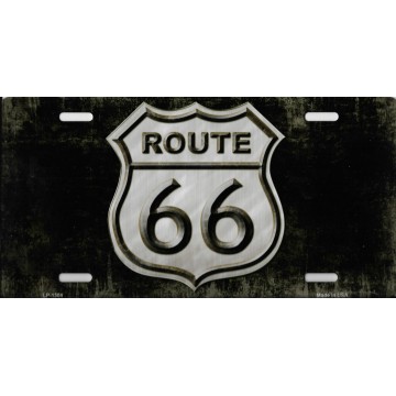 Route 66 Black & White Metal License Plate