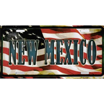 New Mexico On American Flag Metal License Plate