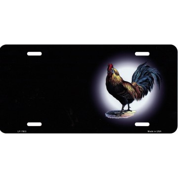Rooster Offset Black Metal License Plate