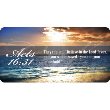 Jesus Acts 16:31 Ocean Scene Photo License Plate