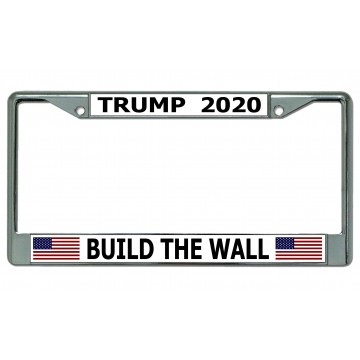 Trump 2020 Build The Wall Chrome License Plate Frame