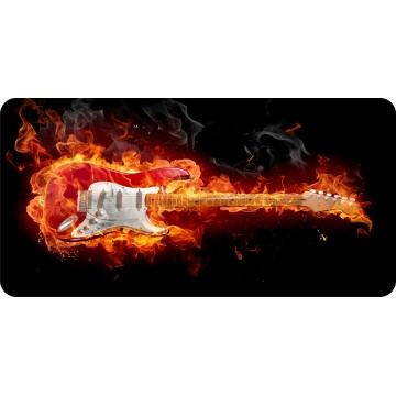 Flaming Red Guitar Photo License Plate