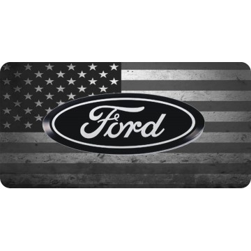 Ford Logo On American Flag Photo License Plate