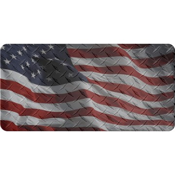 Transparent American Flag Diamond Plate Flat Photo License Plate