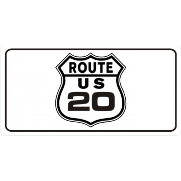 U.S. Route 20 Centered On White Photo License Plate