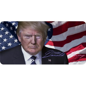 Trump On U.S. Flag Photo License Plate